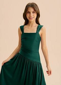 Azazie Dotty Junior Emerald A-Line Pleated Stretch Satin Dress image7