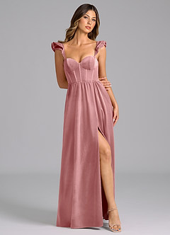 Azazie Denisse Bridesmaid Dresses Dusty Rose A-Line Ruched Velvet Dress image4