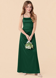 Azazie Renna Junior Dark Green Mermaid Pleated Stretch Satin Dress image4
