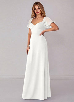 Azazie Fatima Brautjungfernkleider A-Linie mit Taschen Chiffon Kleid Weiß image4