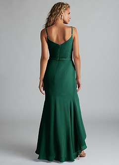 Azazie Summer Bridesmaid Dresses Emerald Mermaid Scoop Cowl Chiffon Dress image2
