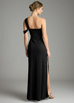 Azazie Tati Jurken voor bruidsmeisjes Jurk van Mesh met Kolom Off the Shoulder Zwart image5