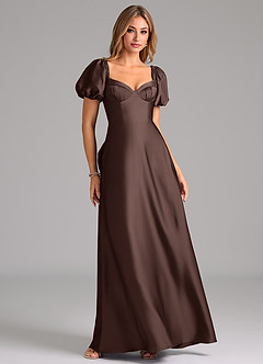 Azazie Fatima Bridesmaid Dresses Ganache A-Line Sweetheart Neckline Stretch Satin Dress image1