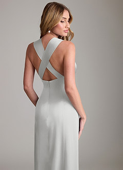 Azazie Cemion Bridesmaid Dresses Silver A-Line Stretch Satin Dress image2