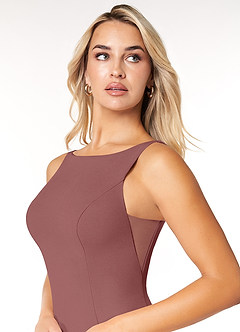 Azazie Rogue Bridesmaid Dresses Desert Rose Mermaid Scoop Side Slit Stretch Crepe Dress image6