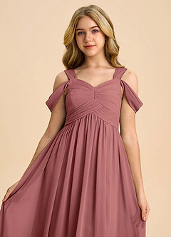 Azazie Lianne Junior Amethyst A-Line Off the Shoulder Chiffon Dress image4