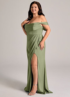 Azazie Johana Bridesmaid Dresses Garden Sage Mermaid Off the Shoulder Stretch Satin Convertible Dress image7