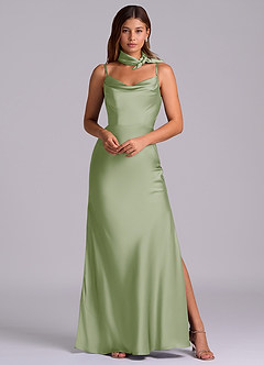 Azazie Yazmine Final Sale Dusty Sage Mermaid Pleated Stretch Satin Dress image6