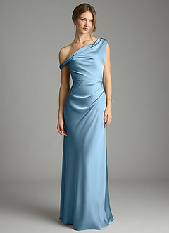 Azazie Emerson Bridesmaid Dresses Steel Blue Mermaid Off the Shoulder Stretch Satin Dress image4