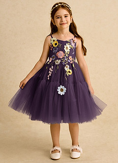 Azazie Osea Robe Demoiselle D'honneur Fillette Robe Princesse en Tulle Plissée Prune image6