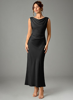 Azazie Kieryn Bridesmaid Dresses Black Mermaid Pleated Stretch Satin Dress image1