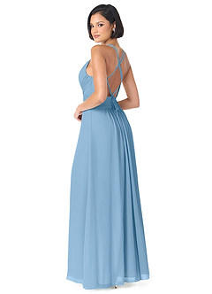Azazie Farren Bridesmaid Dresses Steel Blue A-Line Pleated Chiffon Convertible Dress image5