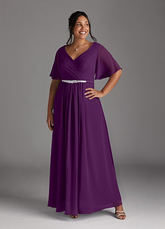 Azazie Tricia vestidos de madre de la novia Vestido de Uva de Gasa de Corte En A con Cuello en V Plisado image3