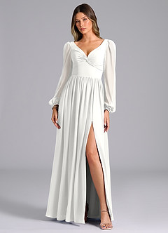 Azazie Teri Bridesmaid Dresses White A-Line Long Sleeve Chiffon Dress image4