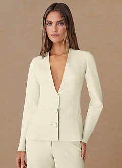 front Elara Ivory Refined Weave Tailored Blazer