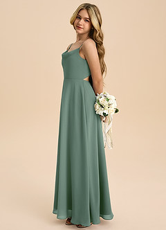 Azazie Shale Junior Eucalyptus A-Line Bow Chiffon Dress image2