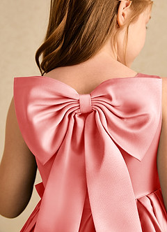 Azazie Jessie Blumenmädchenkleider A-Linie Schleifen Matte Satin Kleid Koralle image8