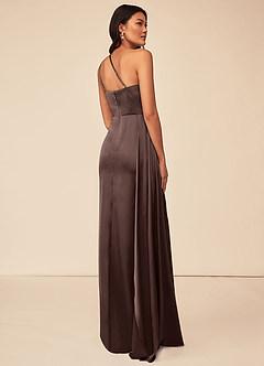 Azazie Maron At-home Try On Dresses Bermuda A-Line One Shoulder Stretch Satin Dress image4