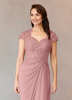 Azazie Junie Mother of the Bride Dresses Dusty Rose A-Line Lace Chiffon Dress image5