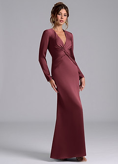 Azazie Tria Final Sale Merlot Mermaid Long Sleeve Stretch Satin Dress image4