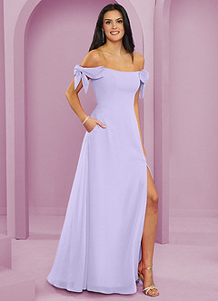 Barbie ♥ Azazie Brautjungfernkleider Wandelbar A-Linie Schulterfrei Chiffon Kleid Flieder image4