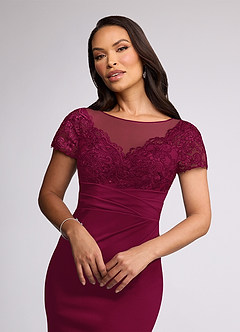 Azazie Susan Abiti per la Madre della Sposa Abito Tubino in Crepe Elasticizzato Pizzo Borgogna image3