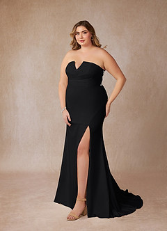 Azazie Mari Wedding Dresses Black Diamond White Mermaid V-Neck Stretch Crepe Dress image11