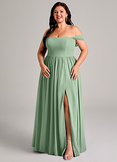 Azazie Calianna Robes de demoiselle d'honneur Robe Trapèze Convertible en Mousseline de soie Épaule décolletée Matcha image14