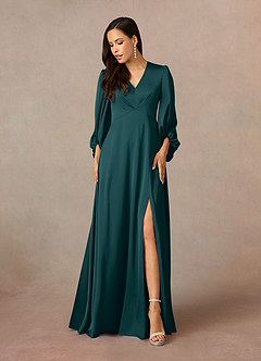Azazie Luna vestidos de madre de la novia Vestido de Pino de Satén Elástico de Corte En A con Plisado image1