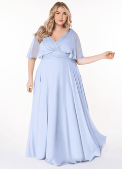 Azazie Pamela Bridesmaid Dresses Ice A-Line V-Neck Pleated Chiffon Dress image8