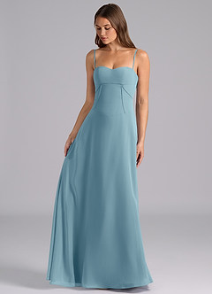 Azazie Valentine Bridesmaid Dresses Moody Blue A-Line Corset Chiffon Dress image3