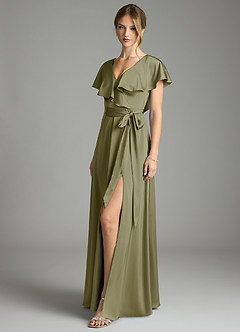 Azazie Lainey Bridesmaid Dresses Pistachio A-Line with Pockets Stretch Satin Dress image4