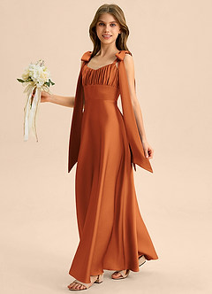 Azazie Halley Junior Abito A-Line in Raso Elasticizzato Fiocco Cannella image3