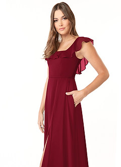 Azazie Jinny Brautjungfernkleider A-Linie Quadratischer Ausschnitt Gerüscht Chiffon Kleid Burgunderrot image5