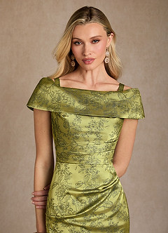 Azazie Kenosha Mère de la mariée Robes Robe Fourreau en Jacquard Floral Épaule décolletée Marine Mousse image6
