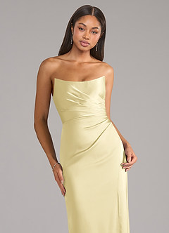 Azazie Marla Brudtärnklänningar Klä av Tubklänning i Stretch Satin Axelbandslös Citronsorbet Konvertibel image2