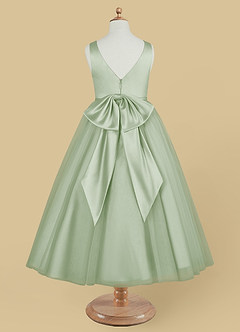Azazie Marybell Flower Girl Dresses Dusty Sage A-Line Bow Tulle Dress image6