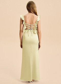 Azazie Jessamine Junior Lemon Sorbet A-Line Ruched Stretch Satin Dress image2