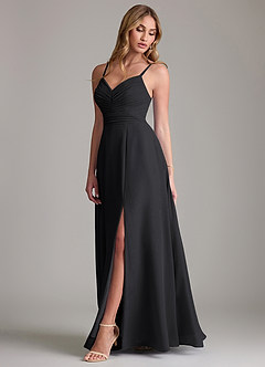 Azazie Terese Bridesmaid Dresses Black A-Line Pleated Chiffon Dress image4