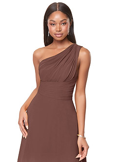 Azazie Ashley Bridesmaid Dresses Espresso A-Line Ruched Chiffon Dress image5