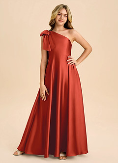 Azazie Penguin Junior Abito A-Line in Raso Elasticizzato Fiocco Ruggine image3