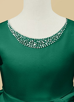 Azazie Jewel Flower Girl Dresses Emerald Ball-Gown Pleated Matte Satin Dress image8