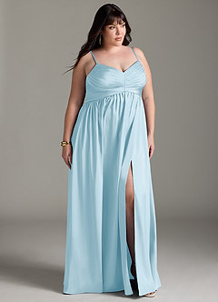 Azazie Alia Vestidos de damas de honor Vestido de Azul Cielo de Satén Elástico de Corte en A con Plisado image12