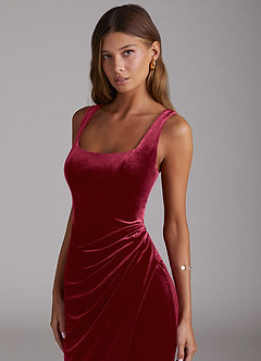 Azazie Mero Bridesmaid Dresses Burgundy Sheath Pleated Velvet Dress image6