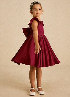 Azazie Tootsie Flower Girl Dresses Burgundy A-Line Bow Matte Satin Dress image4