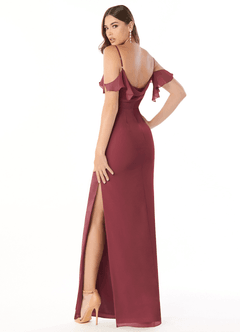 Azazie Emeralda Jurken voor bruidsmeisjes Jurk van Chiffon met Kolom Off the Shoulder Merlot image4