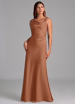 Azazie Nerine Bridesmaid Dresses Bronzer A-Line Pleated Stretch Satin Dress image3