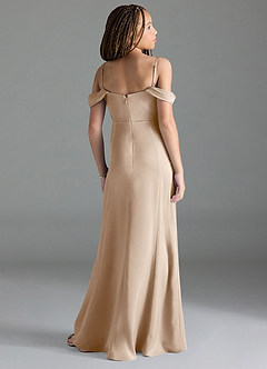 Azazie Amyra Junior Taupe Sheath Off the Shoulder Stretch Satin Dress image5