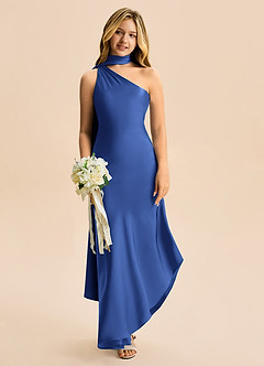 Azazie Briony Junior Etui Plissee Stretch-Satin Kleid Königsblau image1