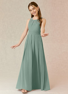 Azazie Bibiane Junior Silver Sage A-Line Pleated Chiffon Dress image4